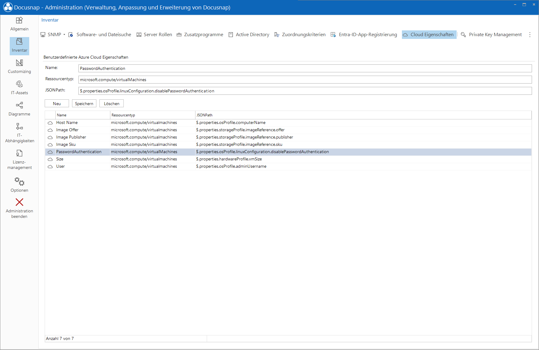 Docusnap Administration Inventar Azure Cloud-Eigenschaften Docusnap Administration Inventar Azure Cloud-Eigenschaften