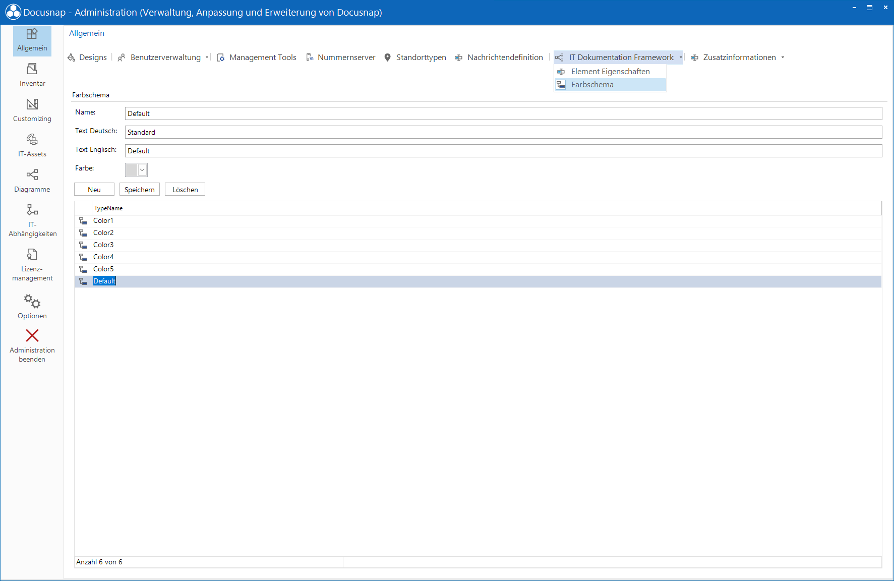 Docusnap Administration Allgemein Farbschema