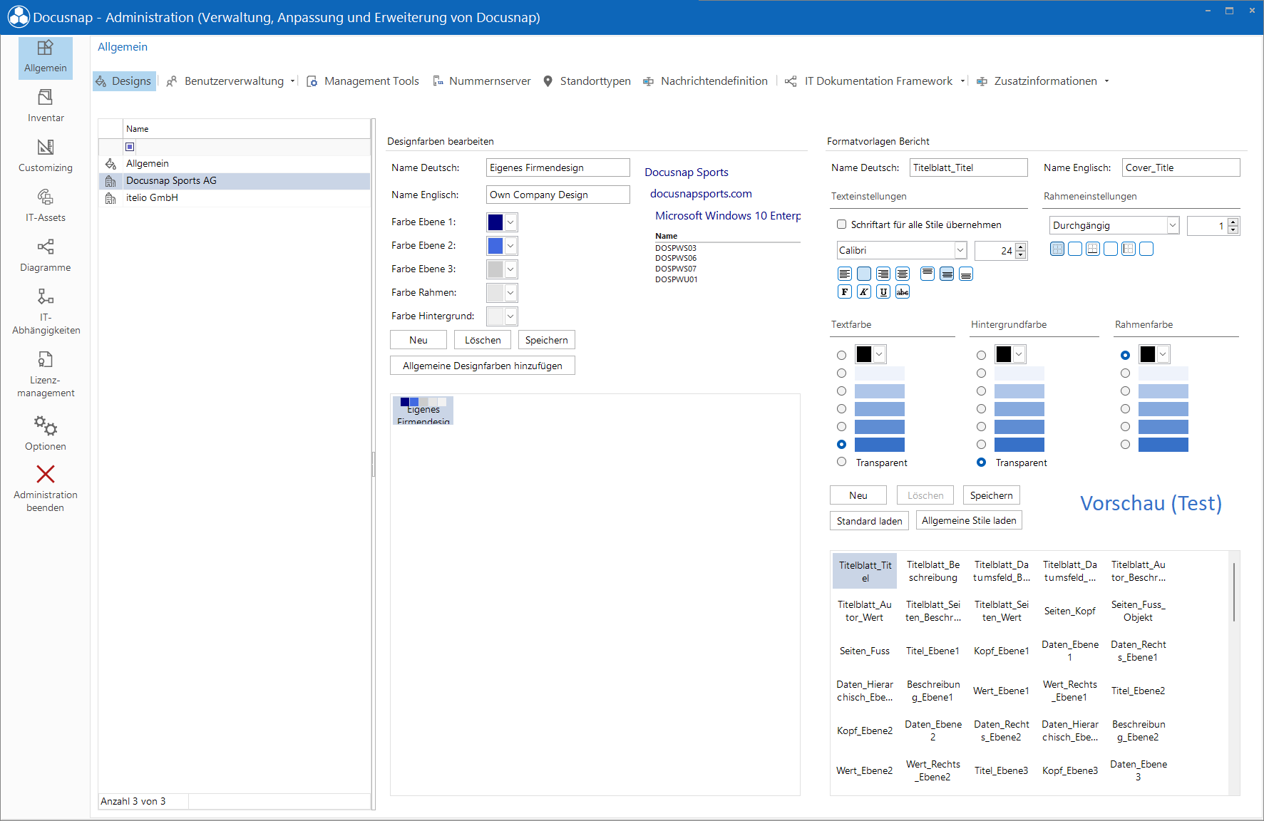 Docusnap Administration Allgemein Designs bearbeiten Docusnap Administration Allgemein Designs bearbeiten