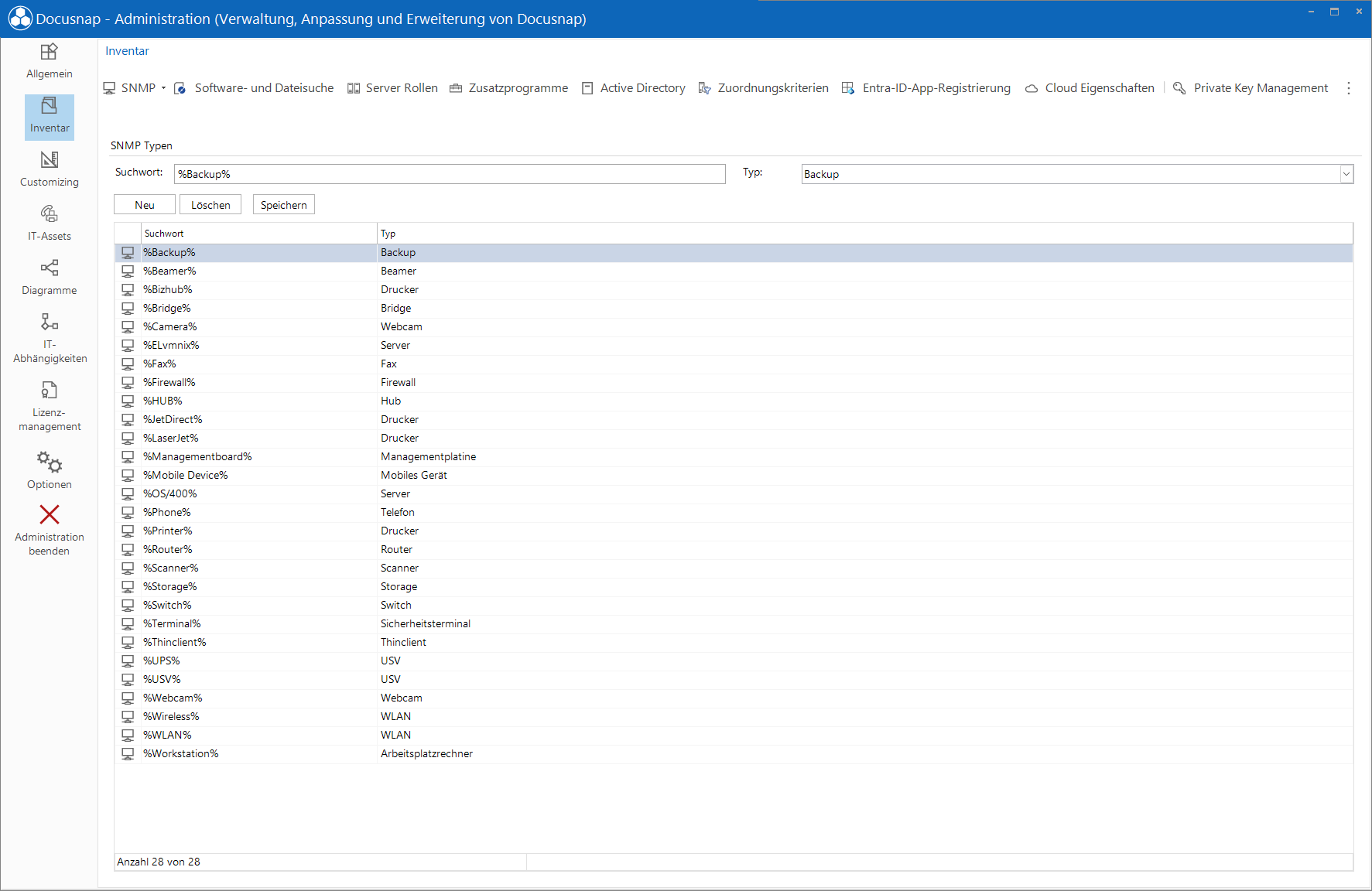 Docusnap Administration Inventar SNMP Typen