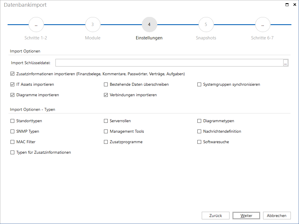 Docusnap Datenbankimport Einstellungen