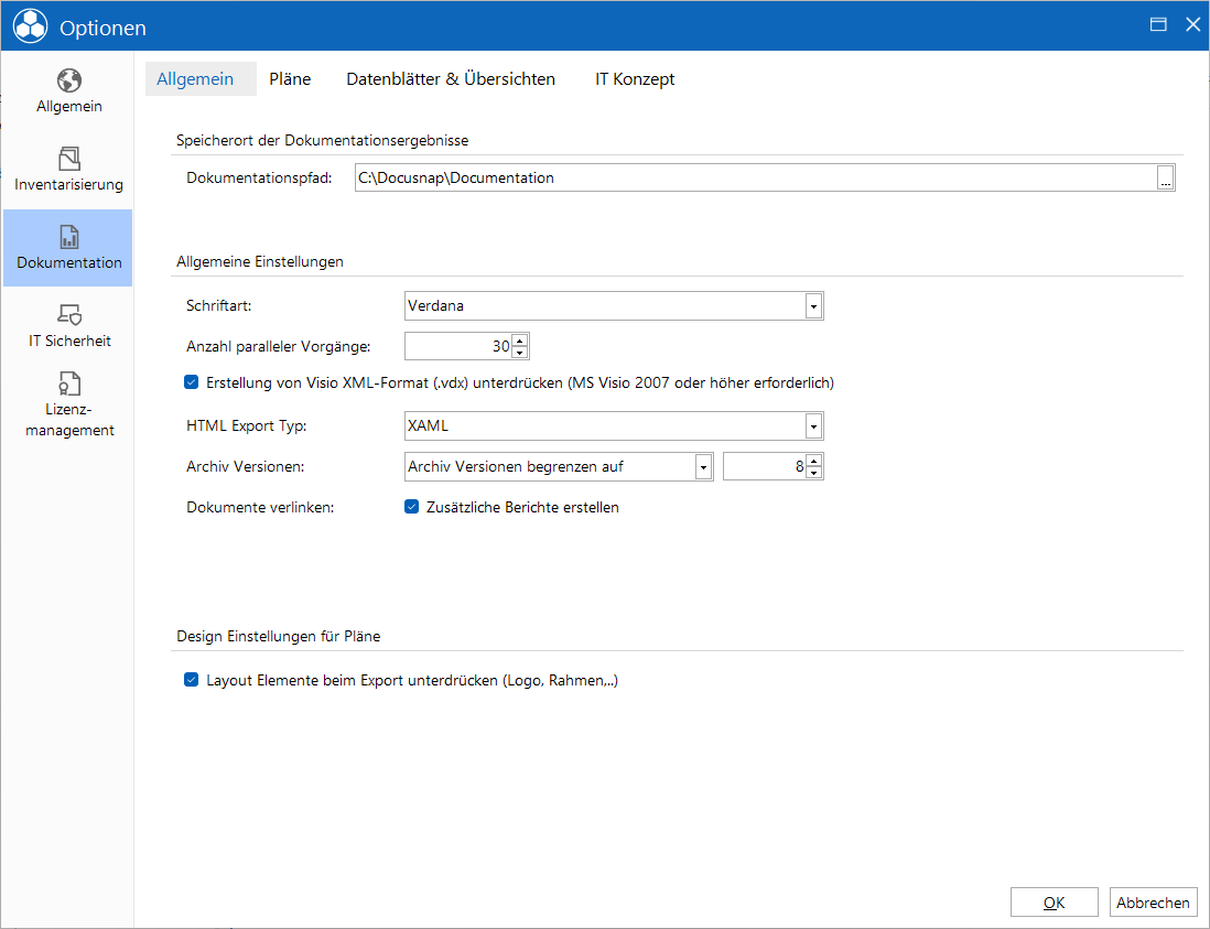 Docusnap Optionen Dokumentation