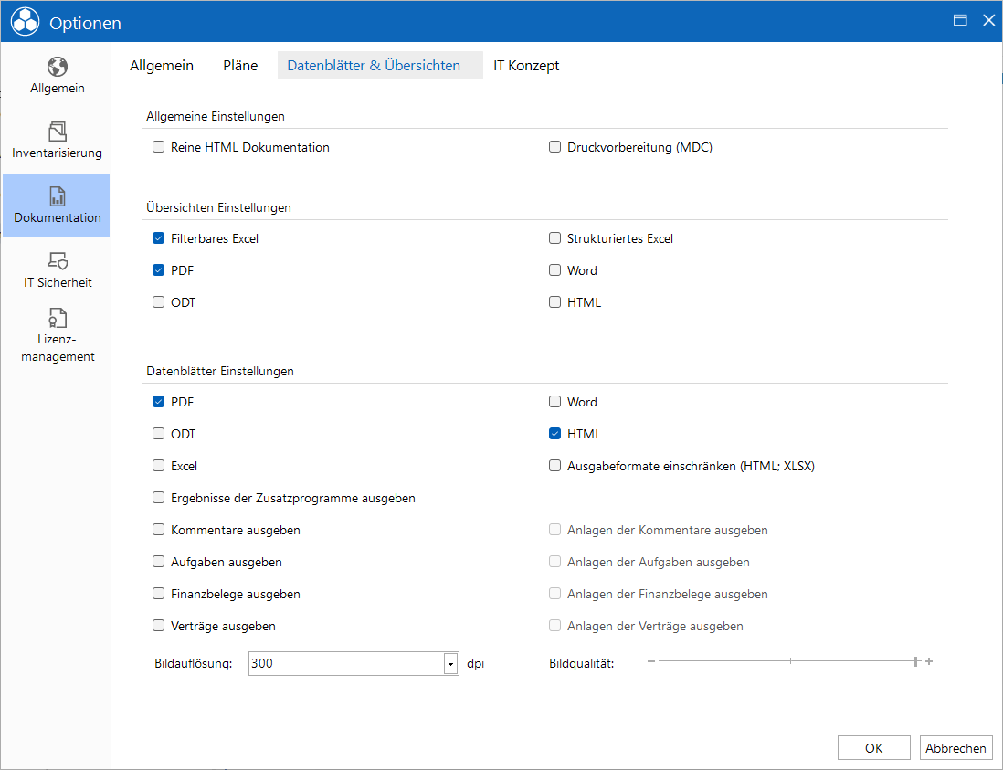 Docusnap Optionen Dokumentation Datenblätter