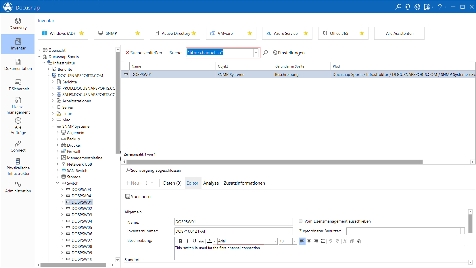 Docusnap Enterprise Suche ausführen Zeichenfolge