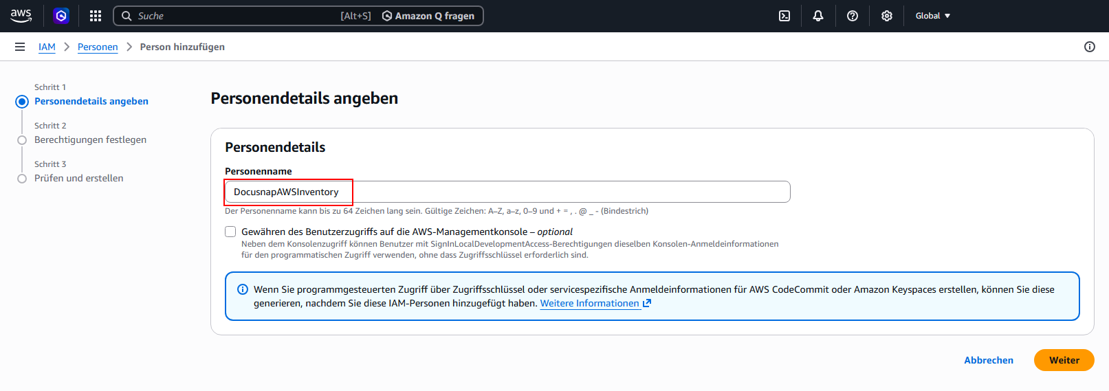 Docusnap AWS Umgebung Person anlegen Docusnap AWS Umgebung Person anlegen