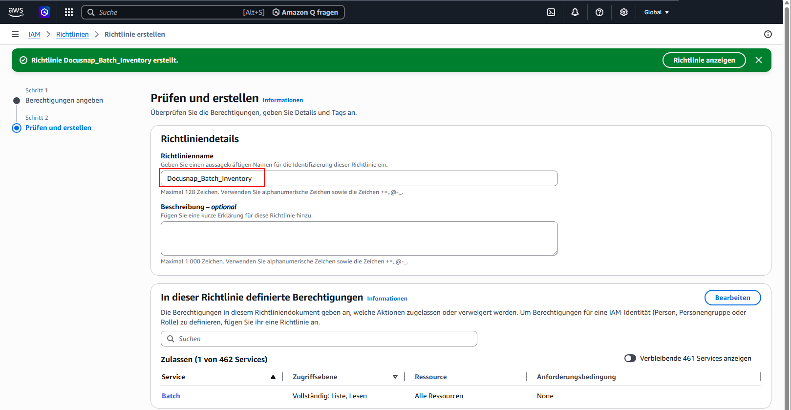 Docusnap AWS Umgebung Richtlinie prüfen Name Docusnap AWS Umgebung Richtlinie prüfen Name