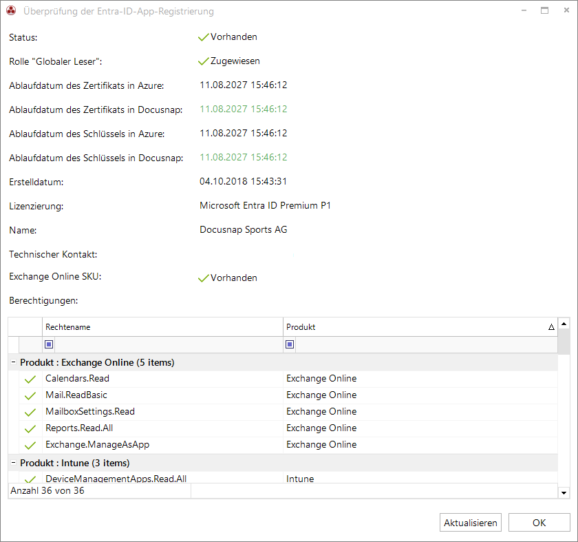 Docusnap Azure App Überprüfung