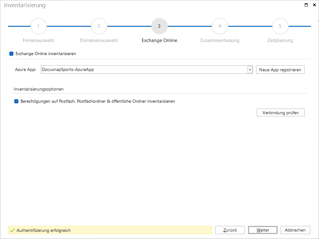 Docusnap Inventarisierung Exchange online Assistent