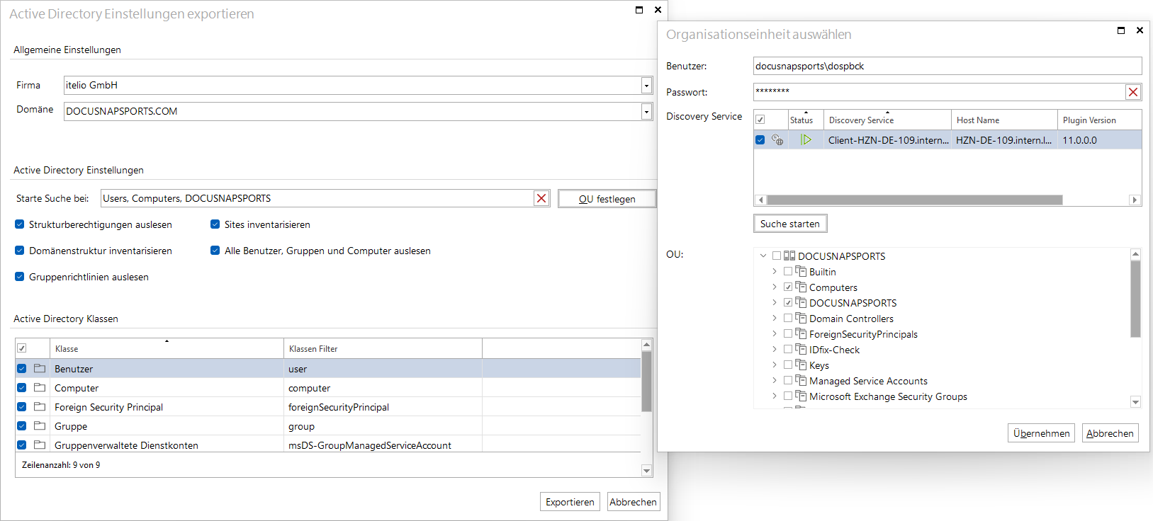 Docusnap Discovery-Modul ADDS Export