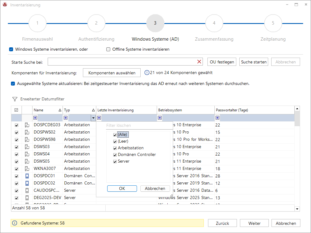 Docusnap Inventarisierung Windows Systeme-Filter Docusnap Inventarisierung Windows Systeme-Filter