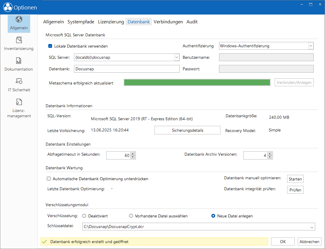 localdb Docusnap-Konfiguration Datenbank localdb