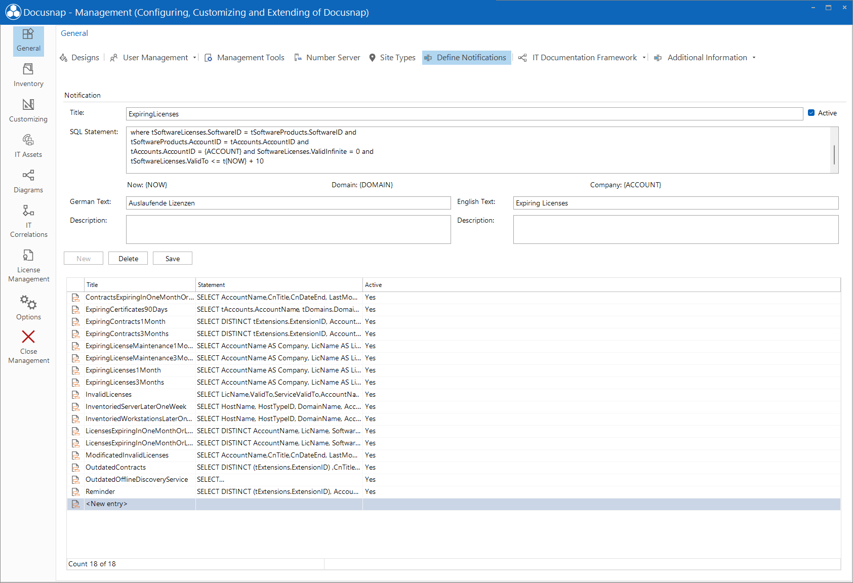 Docusnap Management Define Notifications Docusnap Management Define Notifications