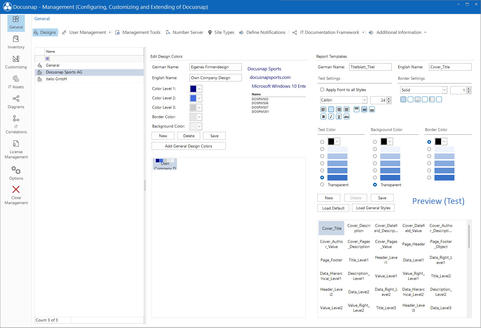 Docusnap Management General Edit Designs