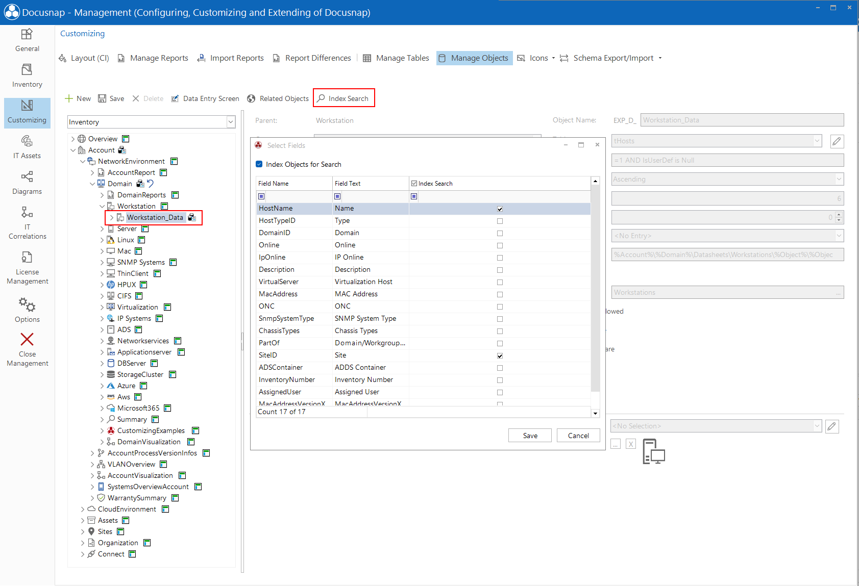 Docusnap Tools manage metaobjects manage search index Docusnap Tools manage metaobjects manage search index
