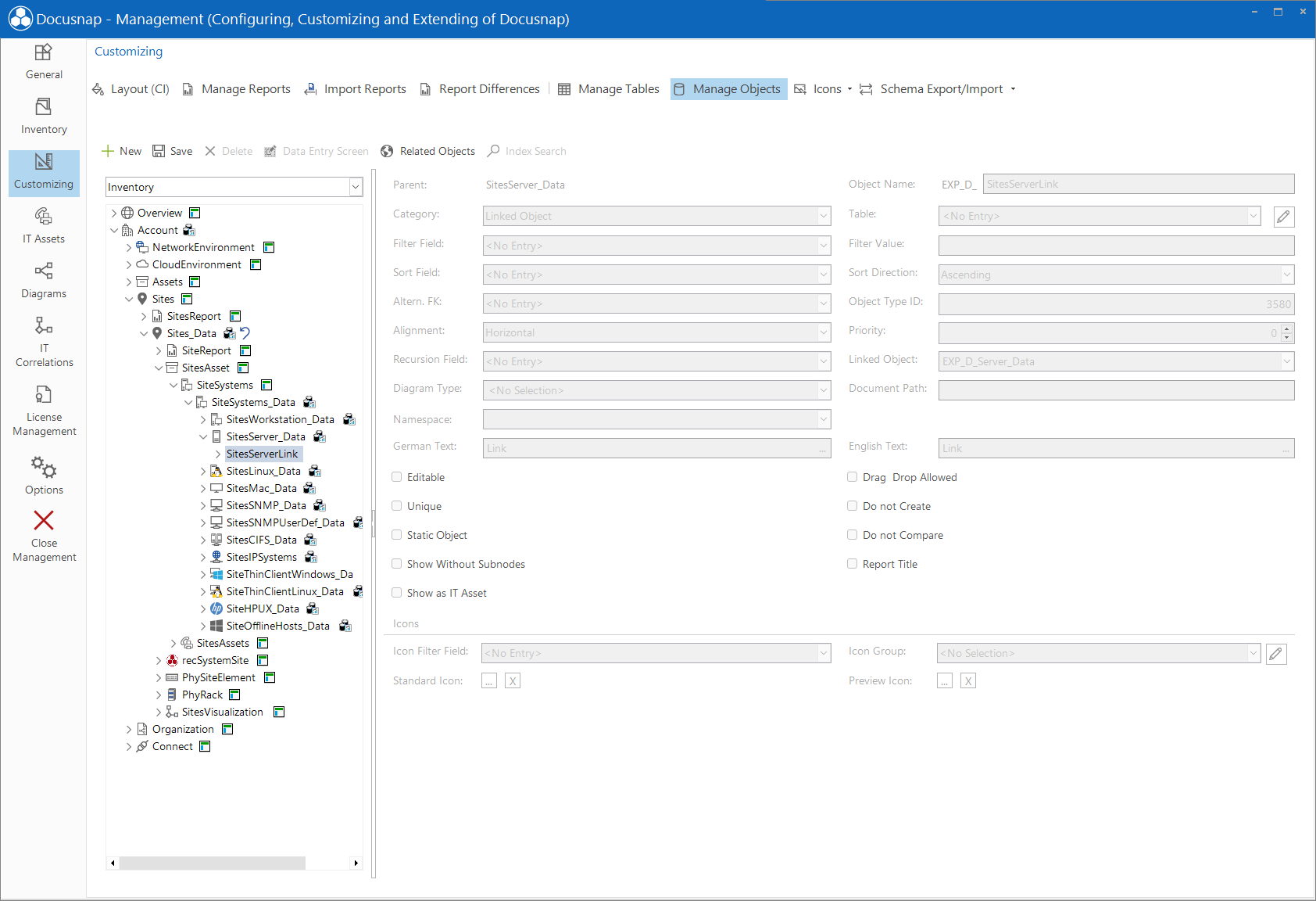 Docusnap tools manage metaobjects linked object