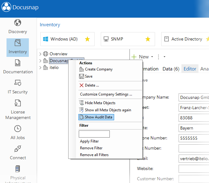 Audit context menu Audit context menu