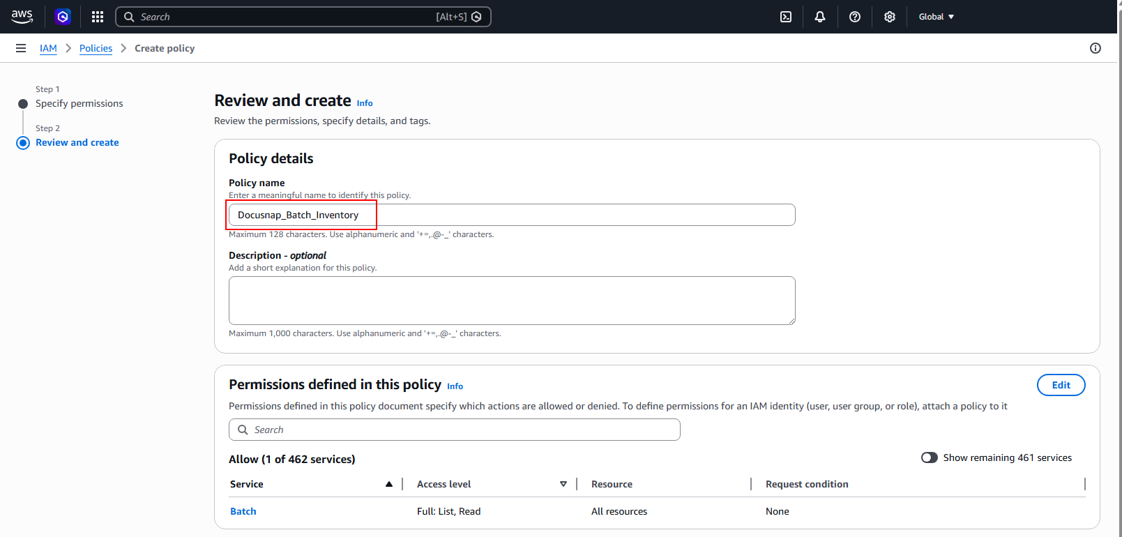 Docusnap Inventory AWS Preparations Complete Policy Docusnap Inventory AWS Preparations Complete Policy