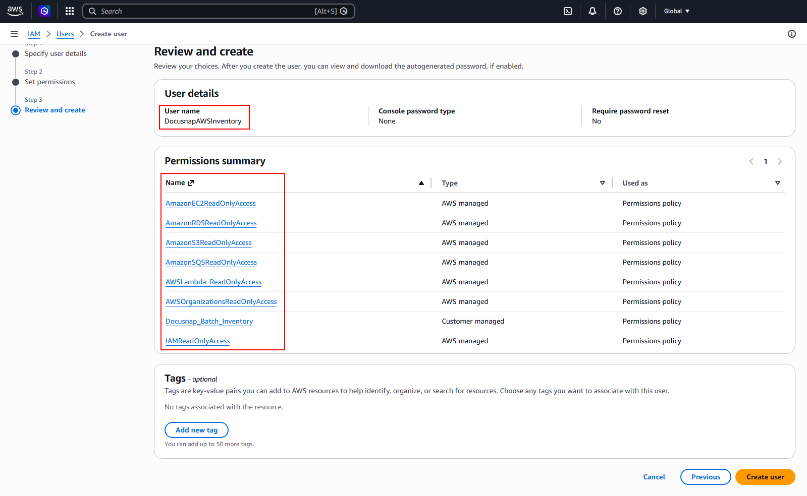 Docusnap Inventory AWS Preparations User Completed Docusnap Inventory AWS Preparations User Completed