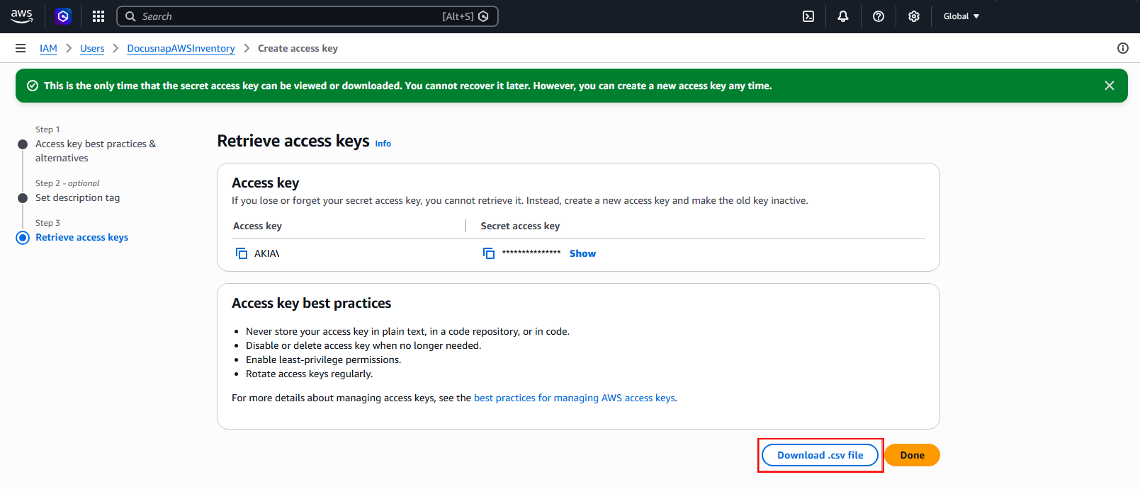Docusnap Inventory AWS Preparations User CSV Docusnap Inventory AWS Preparations User CSV