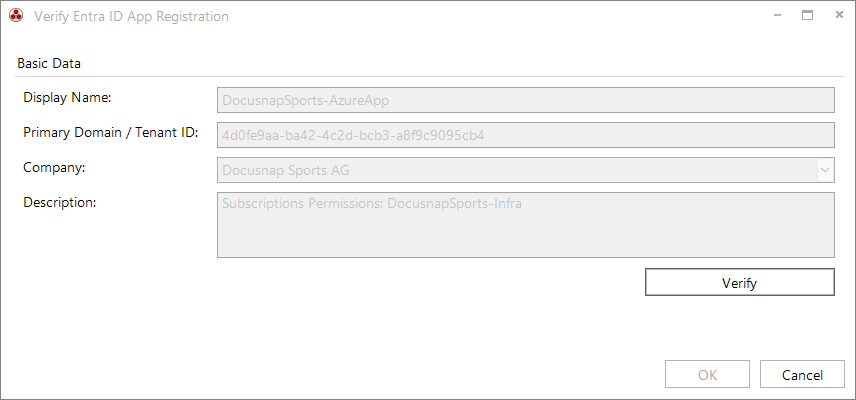 Docusnap Azure App Verify Dialog Docusnap Azure App Verify Dialog