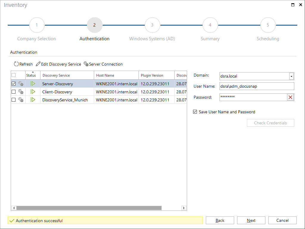Docusnap Inventory Authentication