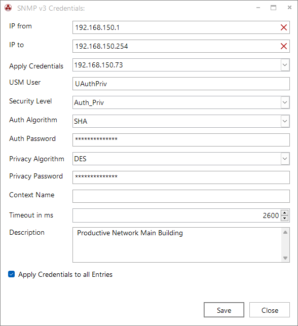 Docusnap Inventory SNMP v3 IP Range Information Docusnap Inventory SNMP v3 IP Range Information