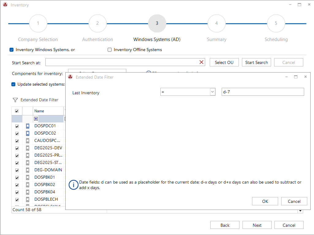 Docusnap Inventory Windows Systems Date Filter Docusnap Inventory Windows Systems Date Filter