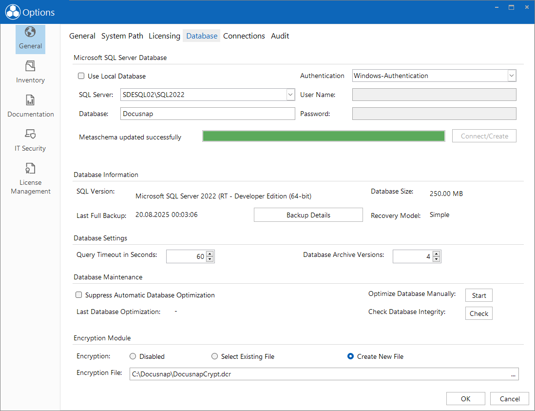 Docusnap-Tools-Options-Database