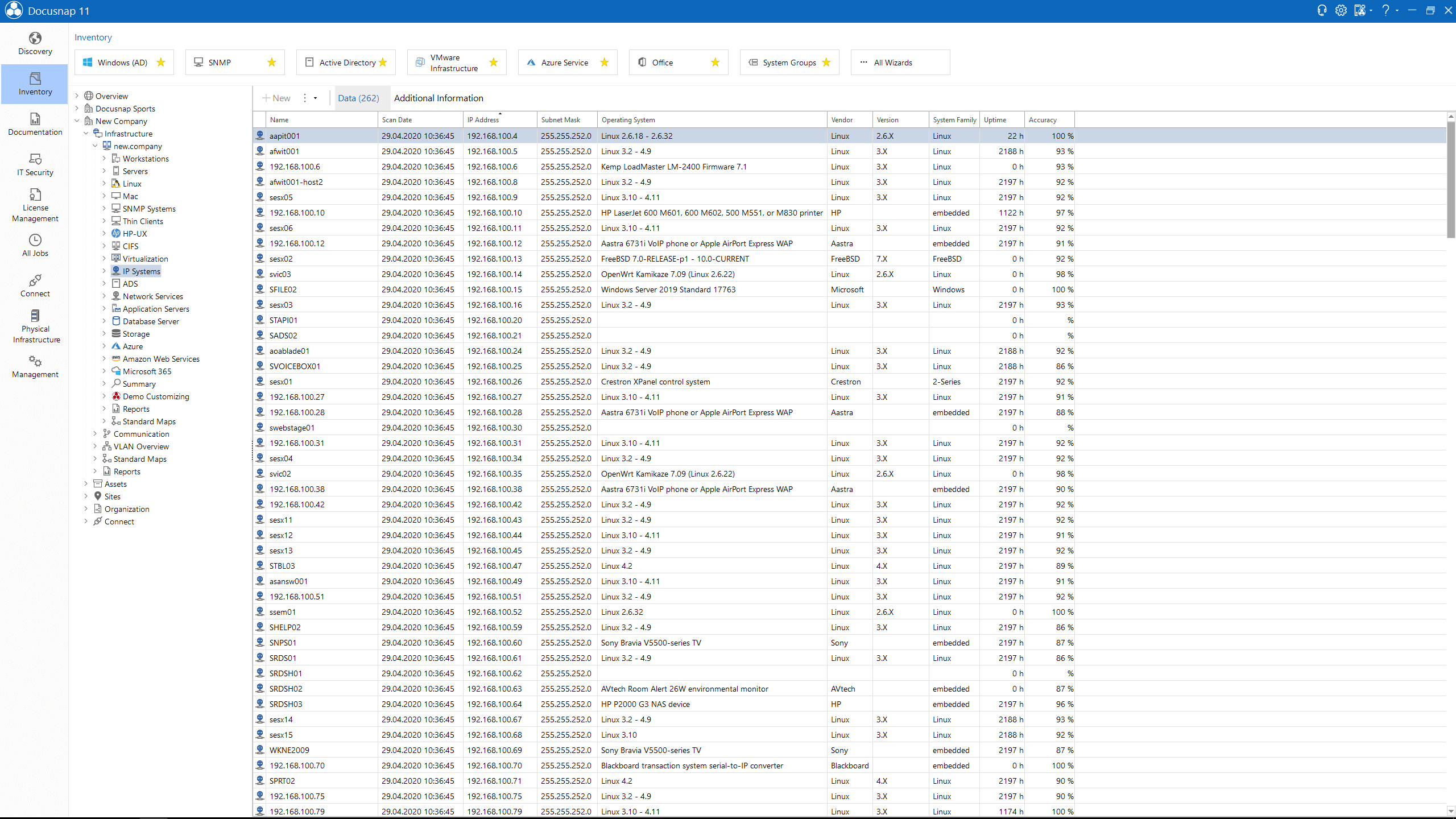 Docusnap Screenshot: IP-systemlist IP scan new company