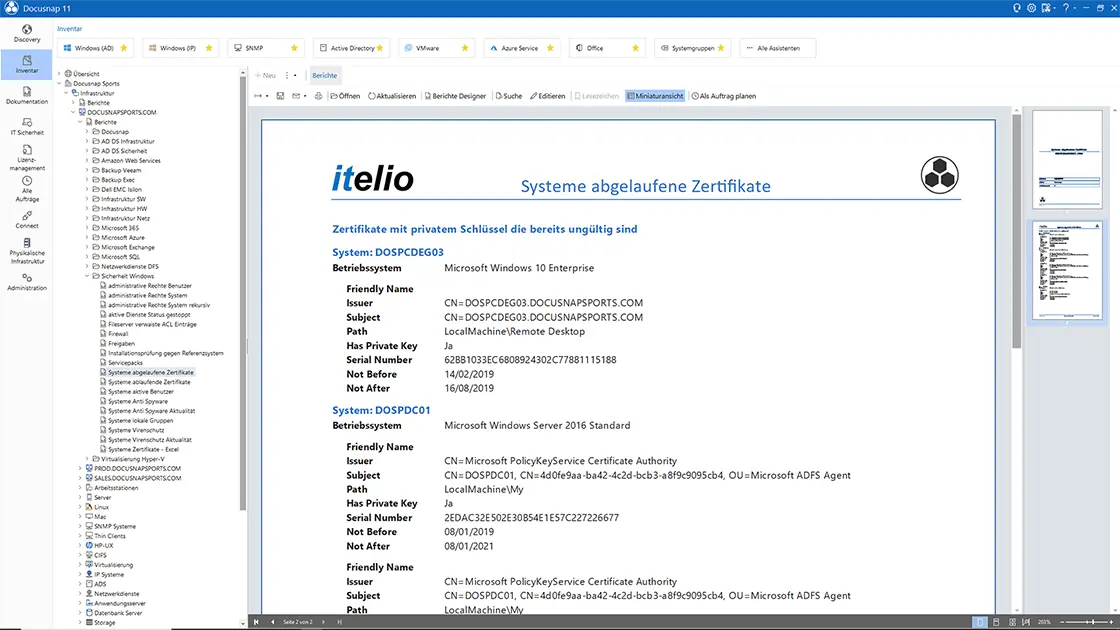 Bericht Software abgelaufene Zertifikate