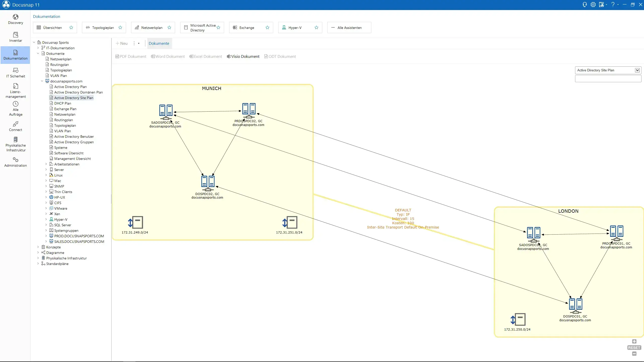 Docusnap Screenshot: Active Directory Standort Übersicht