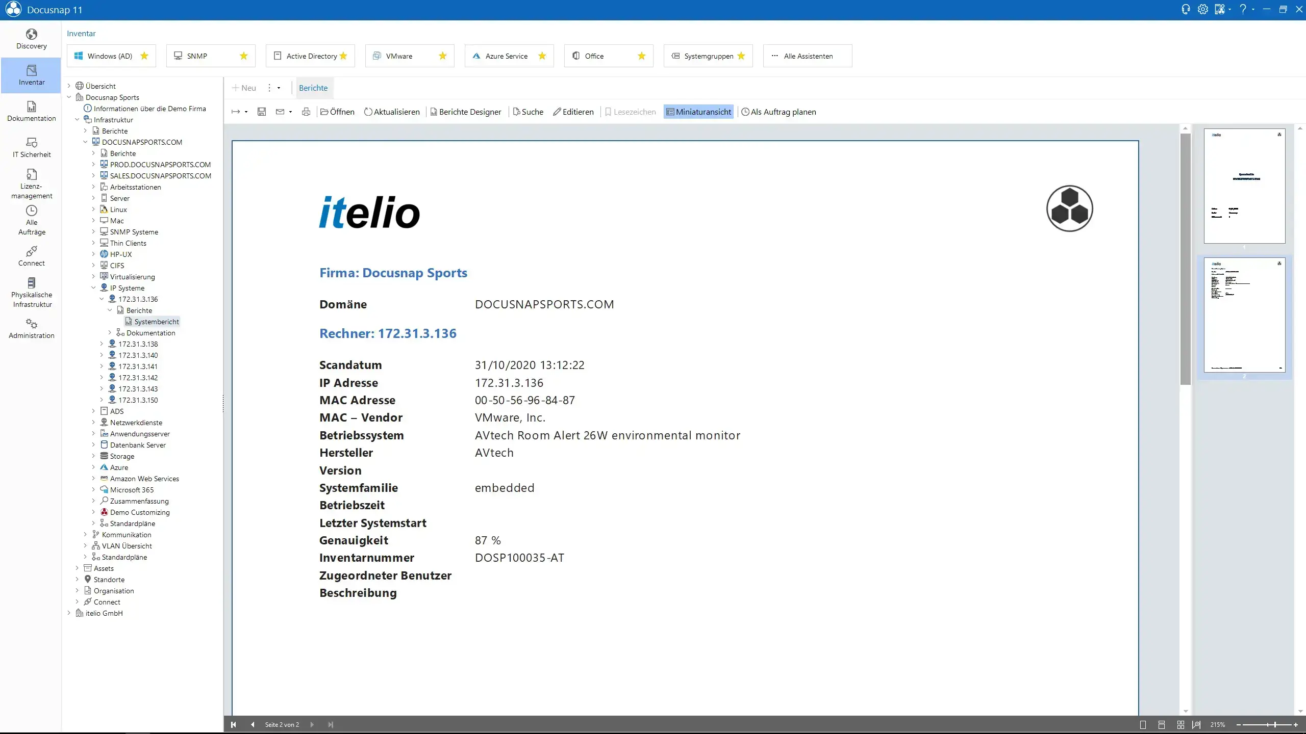 Docusnap Screenshot: IP-Systembericht