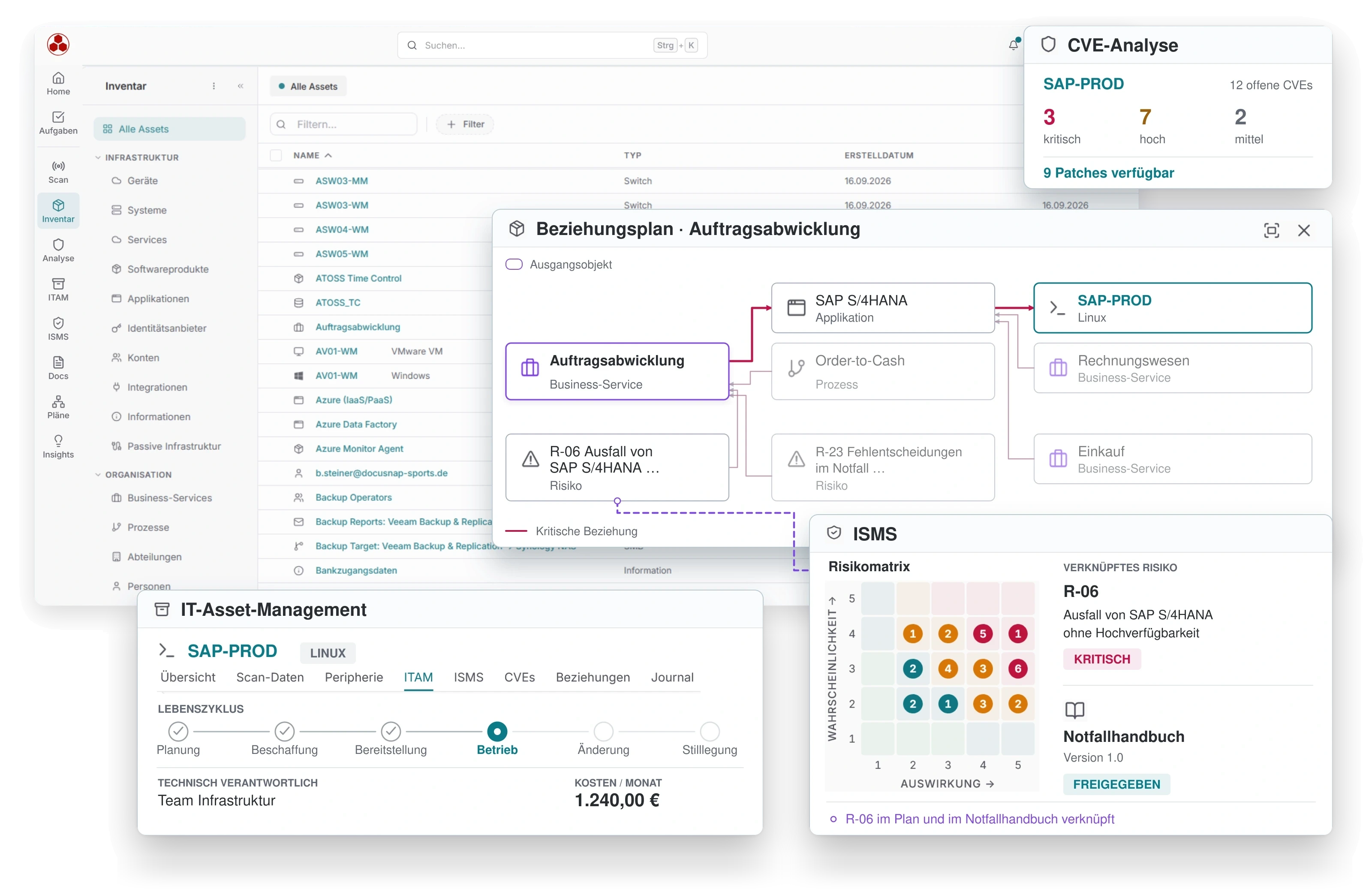 Docusnap365 Produktmontage: Netzwerkplan, Inventar, Schwachstellen (CVE), ISMS mit Notfallhandbuch und IT-Asset-Management